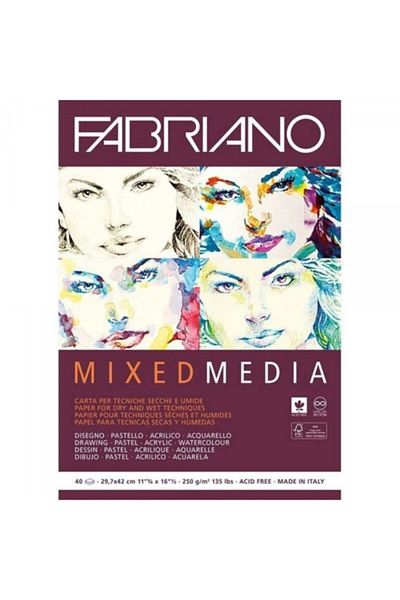 Fabriano Mixed Media Alb 250gr. Bloc de imagini multifuncțional 40 pagini A3 - 29,7x42cm