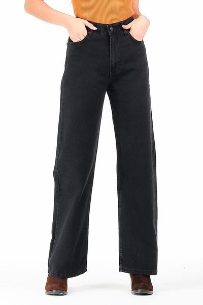Trn JNS Pantaloni largi, în lycra negru, cu talie super înaltă, Palazzo Palazzo. (SUPER ÎNALT.) Picior lat.