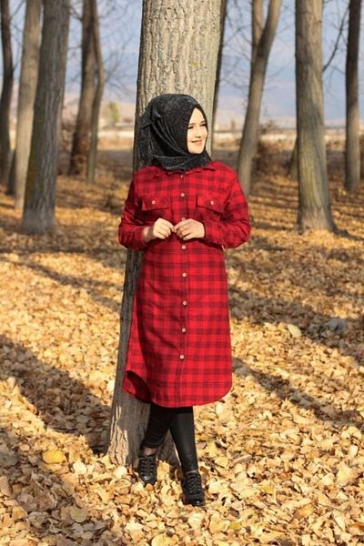 Modakenti Large Size Thick Long Lumberjack Shirt - Three Stripes Red