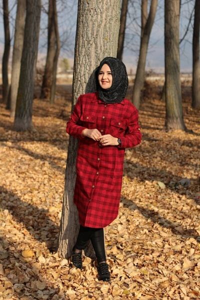 Modakenti Large Size Thick Long Lumberjack Shirt - Three Stripes Red