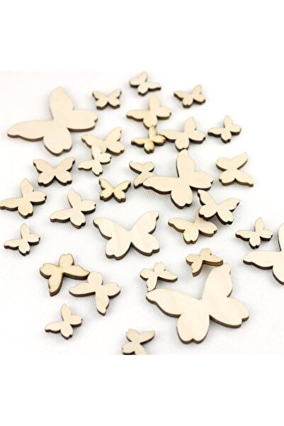 NT Handmade Ham Ahşap 30 Adet Boyanabilir Mini Kelebek Seti - Ev Dekorasyon Hobi Duvar Dekoru