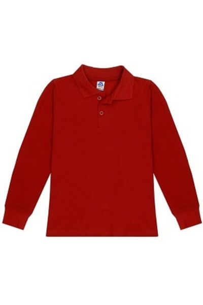Merida.School Tricou de școală unisex cu gât polo din bumbac roșu Claret - mânecă lungă