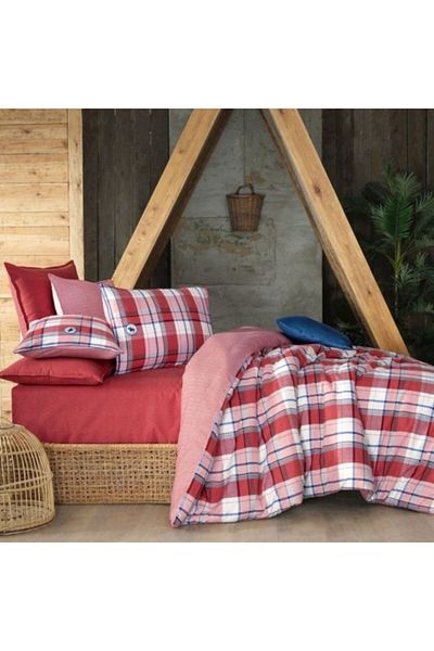 Sarev Lenzburg Flannel Duvet Cover Set Double Red O-eko Tex Certified