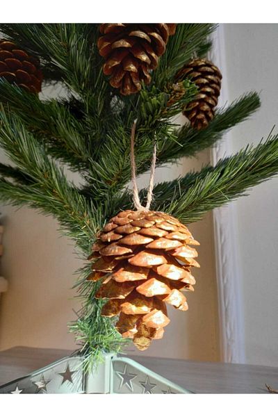 Elfora Christmas Pine Tree Ornament Pinecone Gold - Real Pinecone Natural 1 Piece - 10 Cm