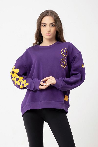 Eazy Co Hanorac supradimensionat unisex violet Eazy Flowers With Smile