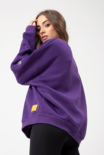 Eazy Co Eazy Meditate Oversize Unisex Mor Bisiklet Yaka Світшот