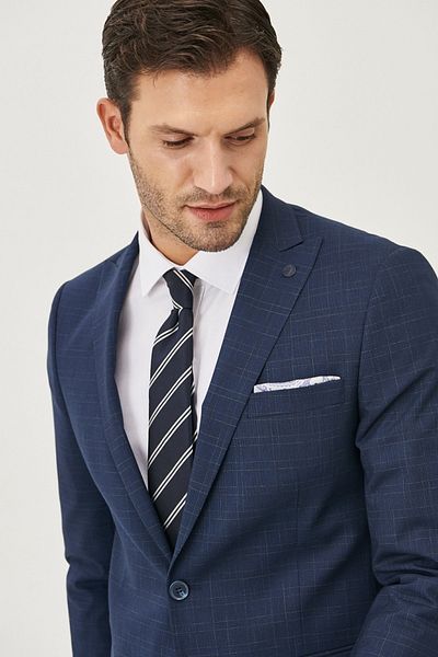 ALTINYILDIZ CLASSICS Men's Navy Blue Wool Extra Slim Fit Slim Fit Print Suit