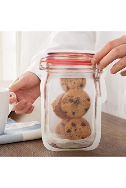 afife Home 10 Adet Büyük Boy Kavanoz Görünümlü Kilitli Saklama Poşeti 600 Ml