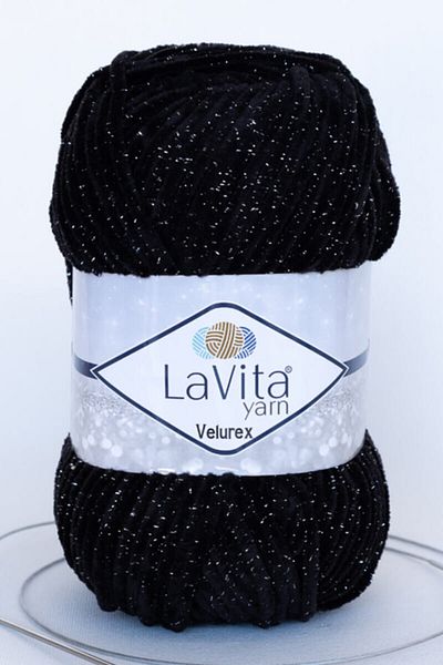 LaVita Yarn Velurex Baby Glitter Velvet Amigurumi Πλεκτό Χέρι Σπάνιο Νήμα Taka (6500-μαύρο)