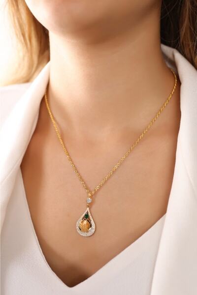 myorogold 14 Ayar Altın Damla Modeli Tuğralı Kolye