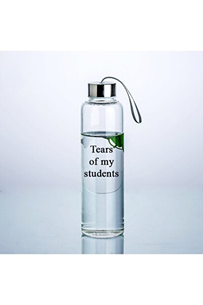 Ayzi Tasarım Cam Su Şişe Tears Of My Students Yazılı Matara Suluk 500 Ml