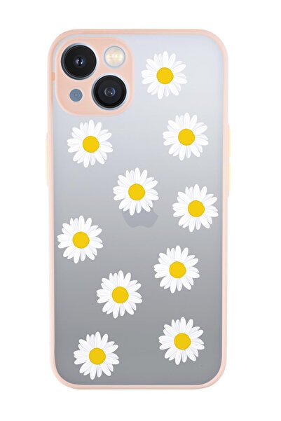 mooodcase Iphone 13 Uyumlu Bahar Papatyaları Desenli Kamera Korumalı Buzlu Şeffaf Lüx Telefon Kılıfı