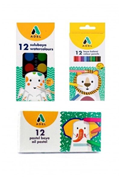 Adel 12'li Sulu Boya + 12'li Kuru Boya + 12'li Pastel Boya