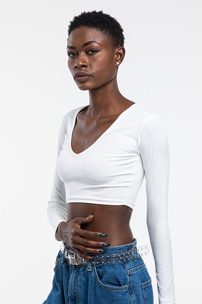 The Base Ecru Crop V-Neck Γυναικείο Αθλητικό Μπουστάκι