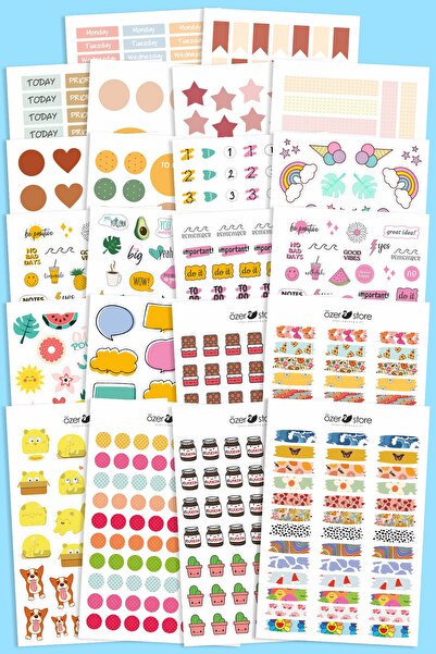 Kinder Garden Renkli Yapışkanlı Ajanda, Bullet Journal Süsleme Etiketi Sticke...