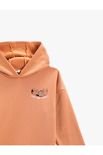 Koton Памучен суичър с качулка с принт на котка