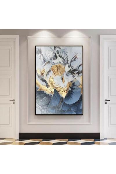 Markazip Siyah Metal Çerçeveli Mavi Soyut Çiçek Kanvas Tablo 70x100cm Kod: Yn...