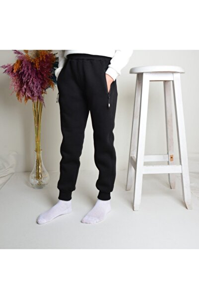 KİDSPİTİRCİK Unisex Παιδικό Μαύρο Φλις Φούτερ Φούτερ με Χοντρό Φλις Πάτο (ΧΩΡΙΣ ΦΕΡΜΟΥΑΡ)