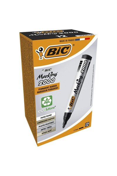 Bic Marker 2000 Round Tip Permanent Marker Black Box of 12