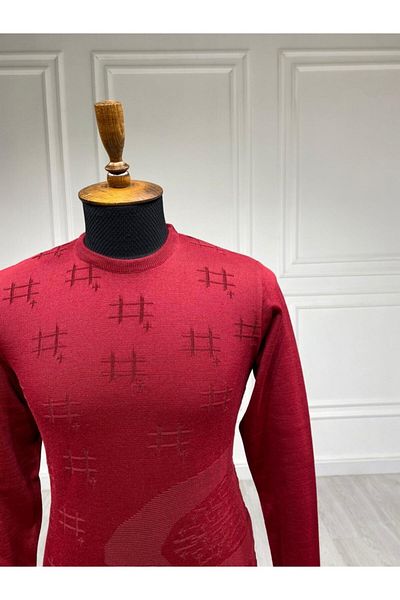 Sarar Ccs O Neck Patterned Claret Red Knitwear Sweater