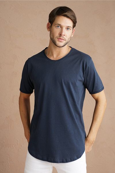 COOL TARZ Ανδρικό μπλουζάκι με οβάλ κοπή Navy Blue Slim Fit Dirty Collar Casual T-shirt