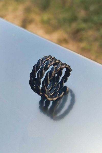 The Collection Black Spiral Shaped Adjustable Black Ring Cube Bracelet And Necklace Set