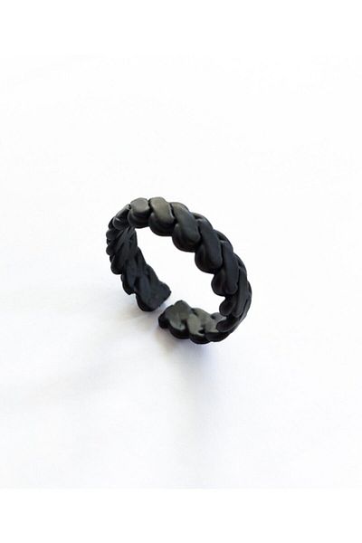 The Collection Spiral Pattern Matte Black Ring Cube Bracelet And Necklace Set