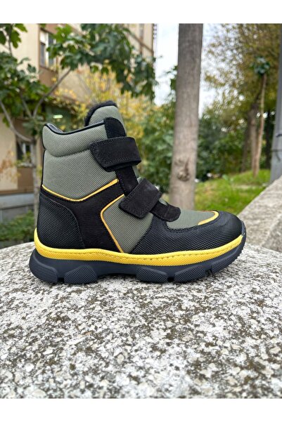 MOTTİ KİDS CLUB Hakiki Deri Erkek Çocuk Siyah Yeşil Kar Botu