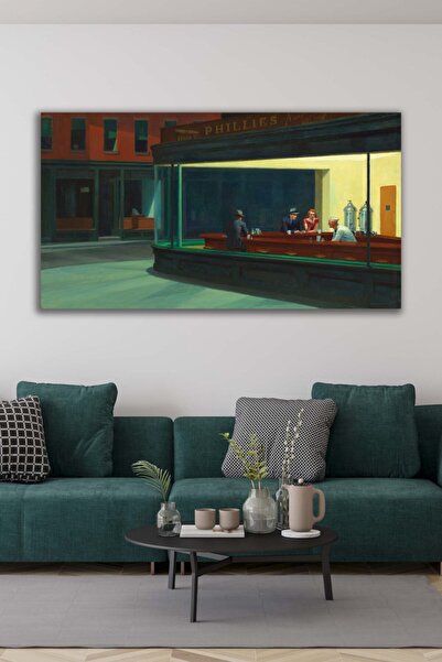 Blok Design Edward Hopper - Gece Kuşları Dekoratif Kanvas Duvar Tablosu