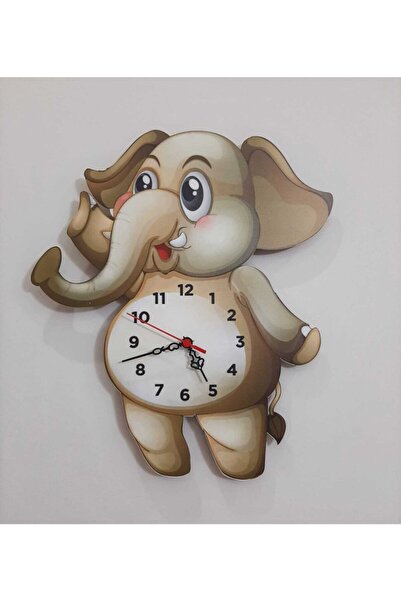 TUĞBArt 40x40 cm  Fil Model Çocuk Duvar Saati Renkli Eğlenceli Lazer Kesim Uv...