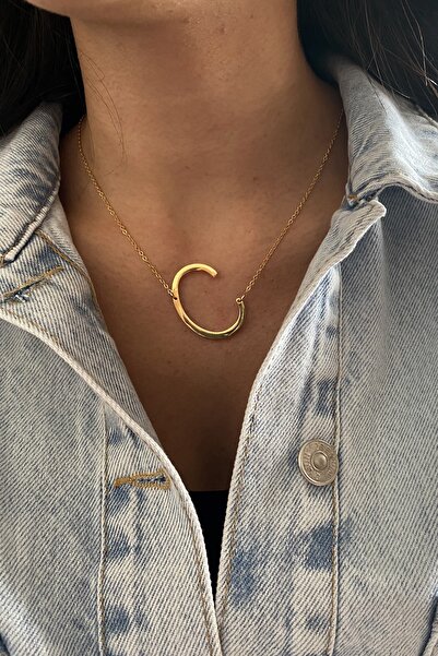 Histakı Gold Iri Plaka Harf Kolye C Harfi