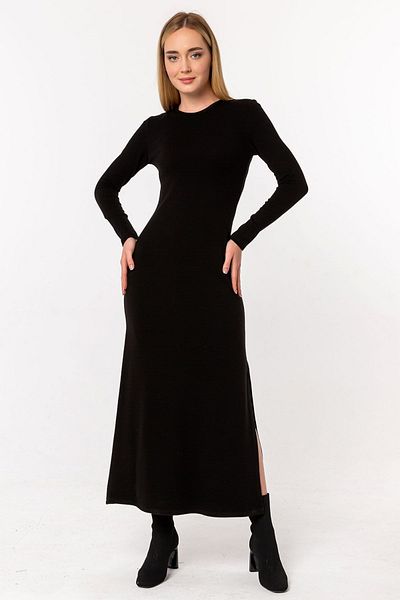 Laranor Black Crew Neck Slit Knitwear Dress