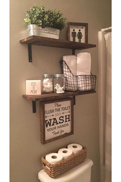 Karadeniz Dizayn 2'li Ceviz Rengi Ahşap Raf - Demir Detaylı 90x20 Cm