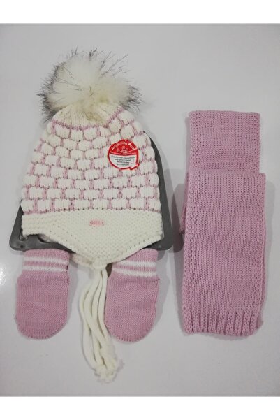 Kitti Kız Bebek Atkı Bere Eldiven Üçlü Takım K2150-01