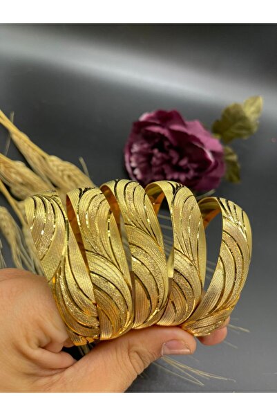 Yıldız Gold İmitasyon 22 Ayar Altın Kaplama Dalga Desen 5'li 1.5 Cm Bilezik