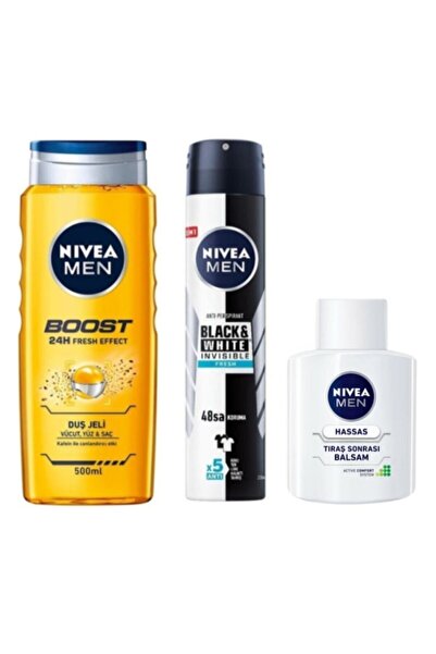 NIVEA Men Boost Erkek Duş Jeli 500 Ml + Deodorant 200 Ml + Tıraş Balsam 100 M...