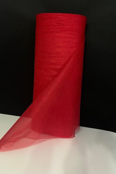 ZEYMERADE Kırmızı Süsleme Tülü, Bohça Çeyiz Gelin Damat Nişan Nikah Kapı Konvoy Valiz Hediye Süsü, 100x300cm