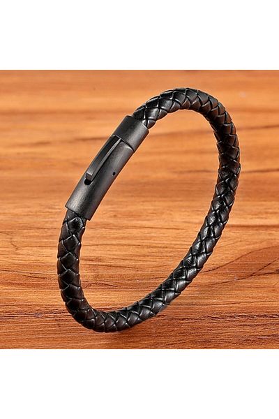 Gogoey Men's Bracelet Genuine Leather Black Model Hand Knitted