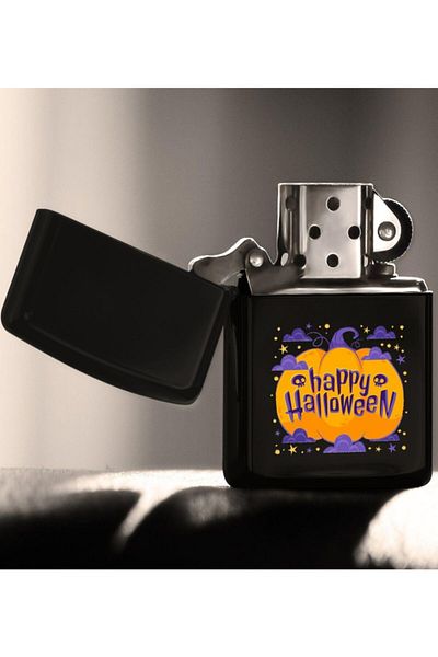 Bk Gift هدية Happy Halloween مصممة بألوان مطبوعة ولاعة معدنية سوداء تعمل بالبنزين - 10