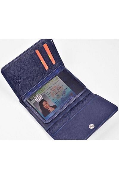Eminsa Women's Navy Blue Genuine Leather Small Wallet