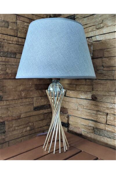 365GUNSERİSONU مصباح طاولة عاكس الضوء من القماش الرمادي ذو الساق المعدنية الم...