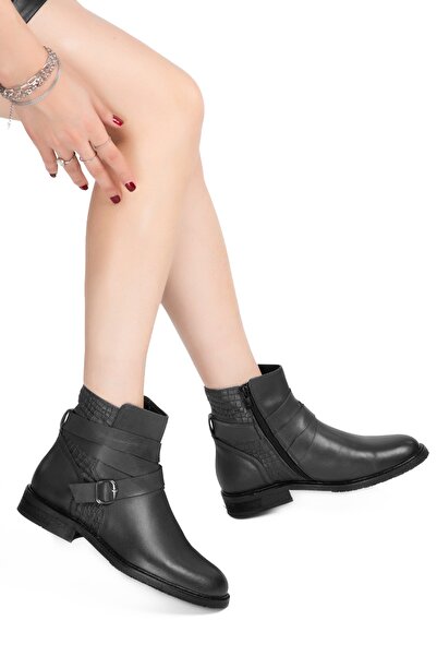 Elile Shoes Siyah Hakiki Deri Büyük Numara Kadın Bot