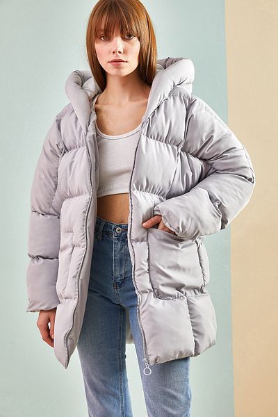 Bianco Lucci Dámský oversize Puffer kabát s dvojitou kapsou a kapucí