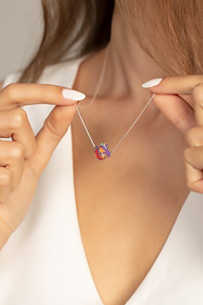 Violansia 925 Ayar Gümüş Renkli Doğal Taş Yonca Tasarımlı Kolye