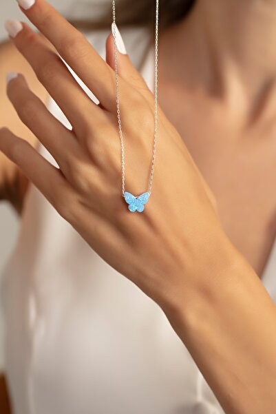 Violansia 925 Ayar Gümüş Opal Taşlı Kelebek Kolye