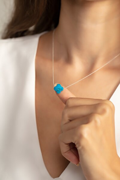 Violansia 925 Ayar Gümüş Doğal Taş Yonca Tasarımlı Kolye