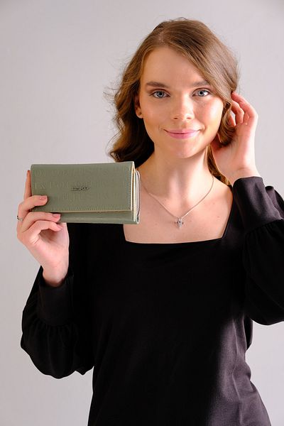Just Polo Khaki Green Women's Vegan Wallet - 8 Cards + 1 ID Compartment, Snap and Zipper Closure