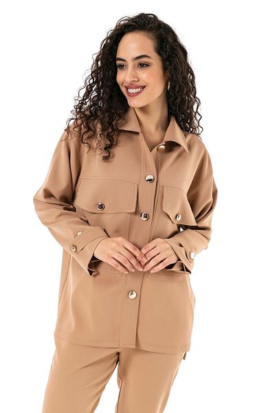 DISENTIS MODEST Women's Shirt Trousers Beige Double Set