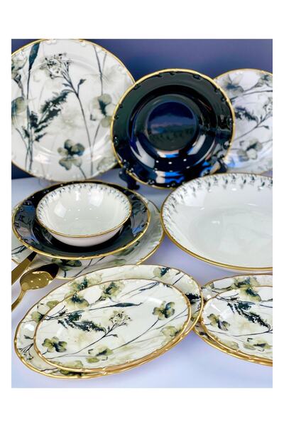 ACAR 29 Parça Lüx Porselen Black Star Yemek Takımı