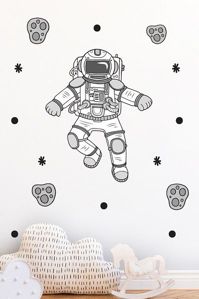 Tilki Dünyası Astronaut Meteors And Stars Kids Room Wall Sticker